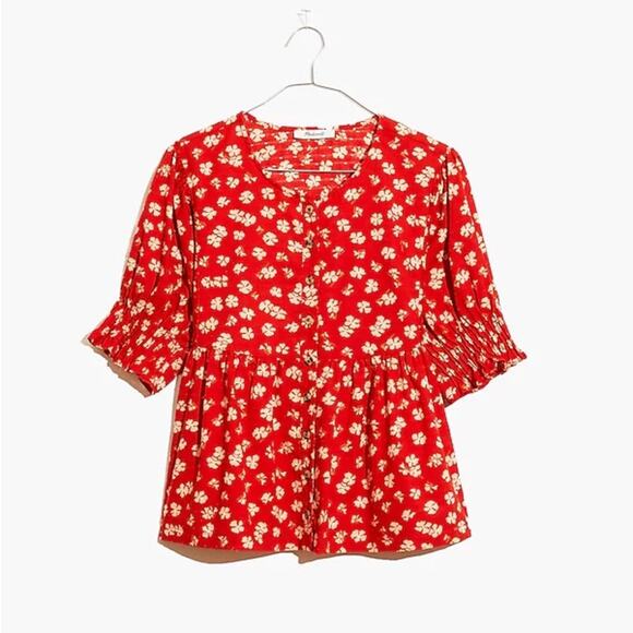Madewell Tops - Madewell Red Floral Blouse